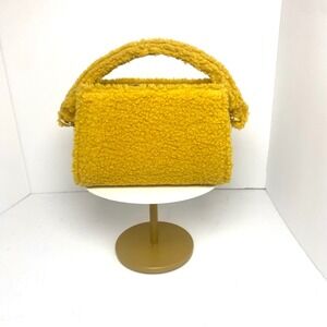 Stoney Clover Lane Sherpa Mini Handbag Mustard Yellow Gold Hardware Fuzzy Teddy